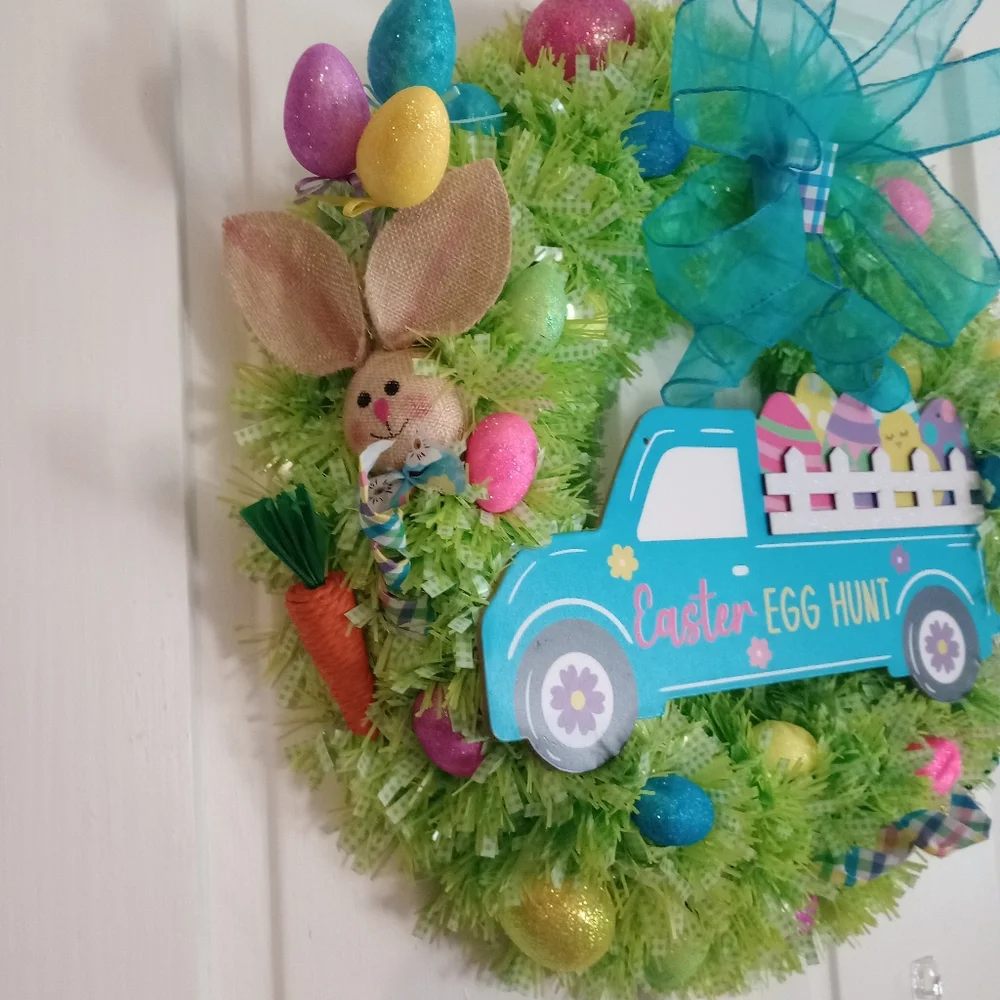 Easter Egg Hunt Wreath with Blue Truck